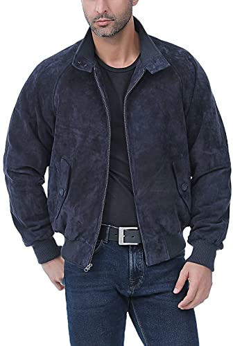 Landing Leathers Men WWII Suede Leather Bomber Jacket Navy Medium