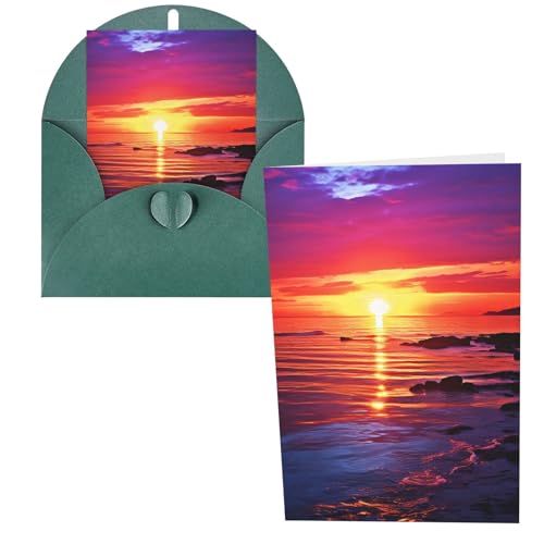 QMNSEHF 穏やかな海の夕日 グリーティングカード 封筒付き Thank YouCard Happy Birthdayカード 女性用 男性用 クリスマス ハロウィン 結婚式 空白 ノートカード あらゆる機会 グリーティングカード 4x6