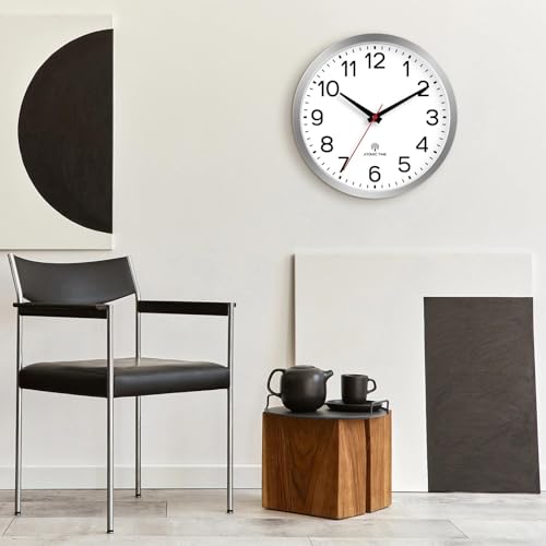 Image of AKCISOT Atomic Wall Clock 12 Inch Clocks for Kitchen, Battery Operated Clock for Bedroom Office Classroom Living Room(Silver)