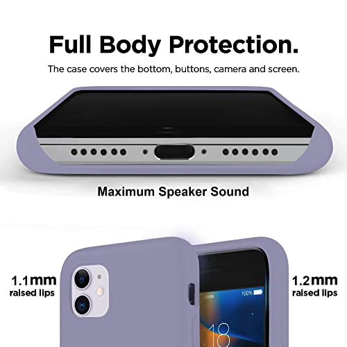 Image of VONZEE Microfiber Logo Cut Compatible for iPhone 11 Case Liquid Silicone Cases Non-Slip Full Body 4 Layer Protectives Shockproof Back with High Raised Camera Lips Lavender Grey