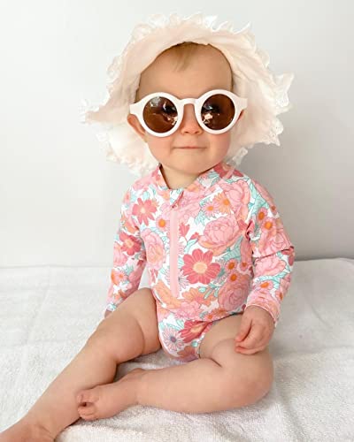 Infant Toddler Baby Girl One-Piece Swimsuit Floral/Flamingo Print Zipper Long Sleeve Ruffled Swimwear Bathing Suit (Pink Flower, 18-24 Months) #TOP1
