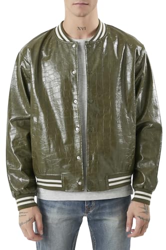 Forever 21 Men's Faux Croc Varsity Bomber Jacket