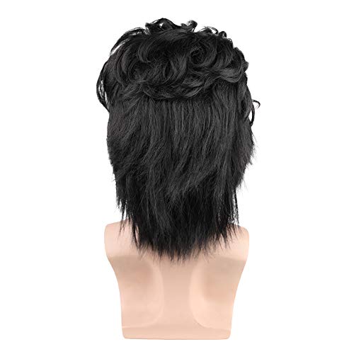 Pattnium Black 80S Wig Men's Layered Wig Men's Mullet Wig Black Layered Wig Curly Male Punk Wig Rocker Wig Cosplay Halloween Costume Wig (Black) #TOP3