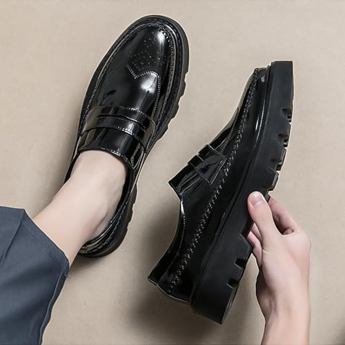 Men's Patent Leather Platform Slip-on Loafers Lug Sole Business Dress Shoes Casual Chunky Platform Round Toe Formal Loafer Shoes for Men4