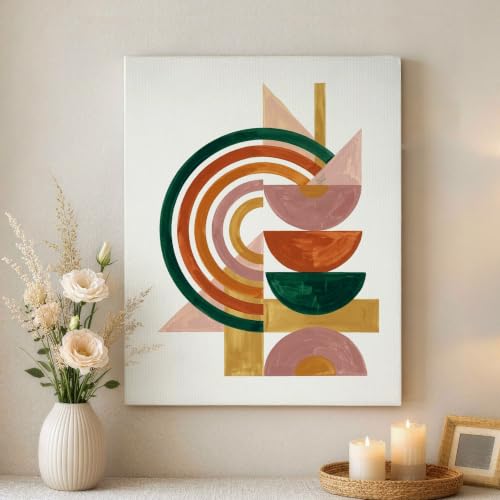 Impresión en lienzo de círculos melocotón y verde, arte geométrico abstracto