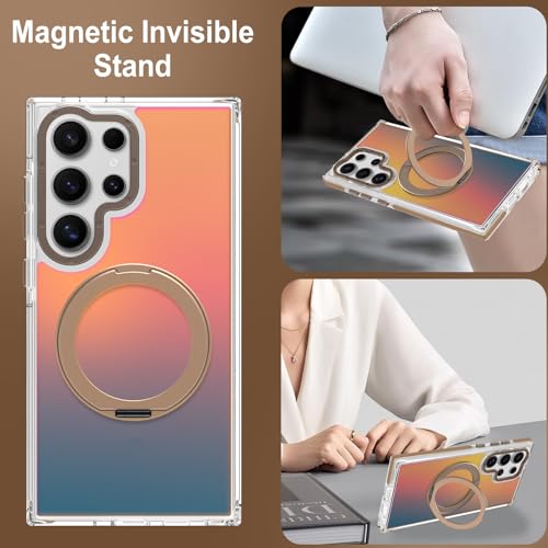 Image of Magnetic for Samsung Galaxy S23 Ultra Case with 360 Stand [Compatible with Magsafe] [Fluorescent Design] [1 Screen Protector] Slim Translucent Matte Case for Galaxy S23 Ultra 6.8 inch, Desert