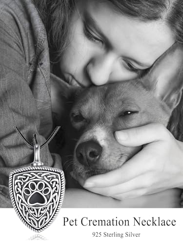 Dreamboat Pet Urn Necklace for Dog Cat Ashes 925 Sterling Silver Paw Print Cremation Keepsake Pendant Celtic Knot Memorial Jewelry Gifts for Women Men4