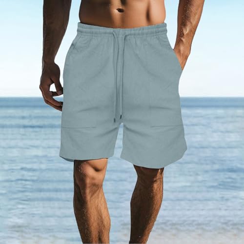Linen Shorts for Men Lightweight Breathable Outfits Casual Elastic Waist Drawstring Summer Beach Shorts with Pockets2
