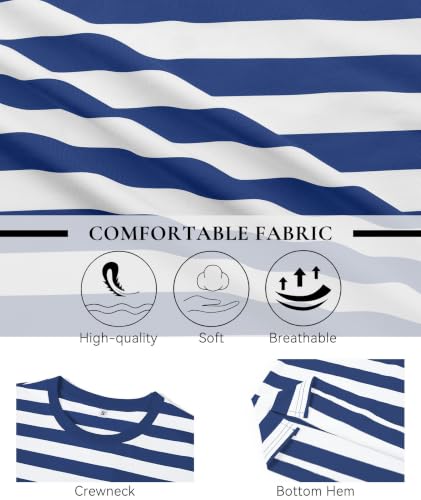 Image of KESIHAN Mens Striped Long Sleeve Shirt Crewneck Casual Basic Stripe Tee | Crewneck long sleeve striped tee with cotton spandex fabric,casual regular fit basic style for daily wear and layering.