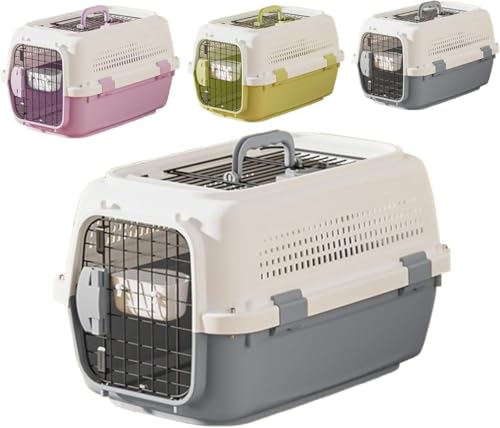 SIzlahoペットケージ ハードペットケージ 猫 猫ケージバッグ ポータブル 犬ケージ 上から開く ケージボックス 旅行 ファッション 小型犬 防災 自宅 散歩 (グレー,【委託】L)