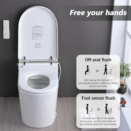 Asiento de inodoro inteligente con funciones de bidé calefactado, luz nocturna, cierre suave y sensor de pie para operación sin manos, mejora cómoda para baño miniatura 3