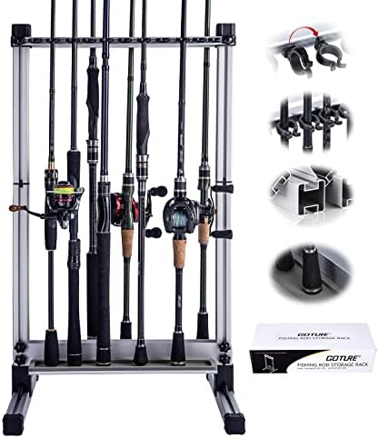 Goture 24 Slots Patented Fishing Rod Holder, Adjustable Groove Fishing Rod Rack, Space Saving Vertical Standing Fishing Pole Storage Organizer for Home Garage Storage,Fishing Gear Gifts for Men