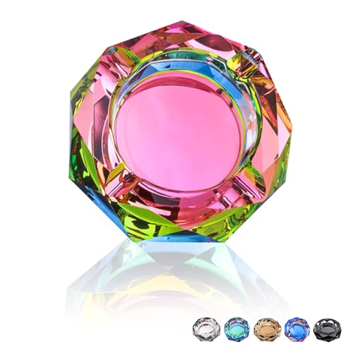 Coomin Crystal Glass Ashtray Sparkly Cigar Cigarettes Ash Tray Ashtrays for Smokers Indoor Office Home Desktop Tabletop Gift Packaging Pink