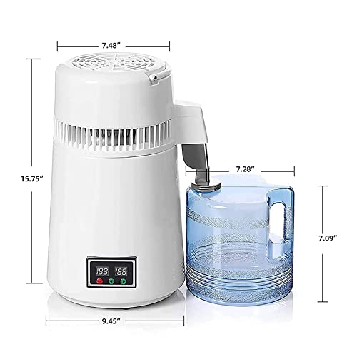 Destilador de agua, capacidad de 4 litros, velocidad de 1 l/h, botones de doble pantalla para un fácil funcionamiento, ideal para purificar el hogar, oficina, escuela, laboratorio