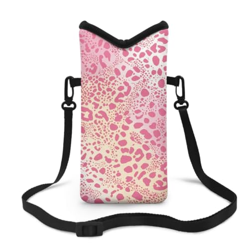 Image of Small Crossbody Bag for Women Waterproof Neoprene Phone Pouch with Shoulder Strap Women's Mini Travel Bag for Cellphone Keys Lipstick, Leopard Print Light Pink
