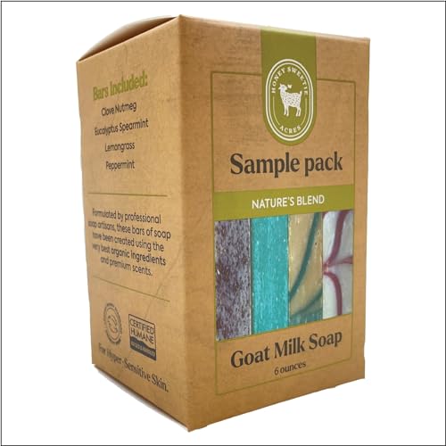 Four small wrapped goat milk bars from the Honey Sweetie Acres travel set — the pack that splits into 1.5 oz portions instead of one brick