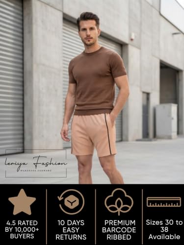 Image of Leriya Fashion Men's Ribbed Shorts | Stylish Summer Bottoms | Trendy Streetwear Half Pant | Elastic Waist Printed Summer Outfit | Relaxed Fit Casual Short's with Pockets | Gym Boxer Shorts for Men
