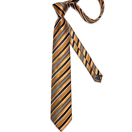 Image of DiBanGu Mens Striped Tie Silk Woven Necktie and Pocket Square Cufflinks Tie Clip Set Wedding Business Formal Gift Tie for Men