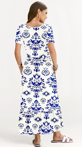 Image of AUSELILY Womens Summer Dresses 2025 Short Sleeve Maxi Dress Crewneck Casual Sundresses with Pockets