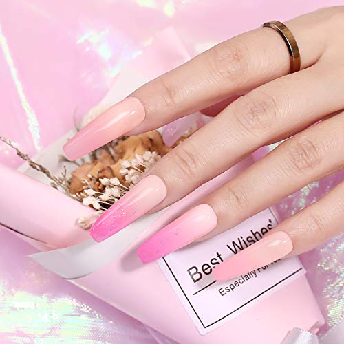 Modelones Acrylic Powder and Liquid Set Glitter Pink Acrylic Nail Kit with Professional Acrylic Nail Brush & Liquid Monomer No Need Nail Lamp, Long-Wear, MMA Free Liquid