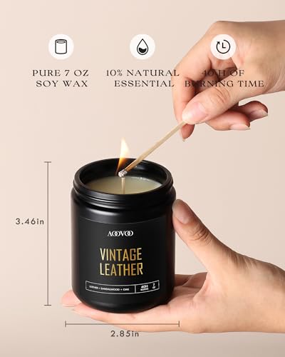 Image of AOOVOO Scented Candles for Men - 4 Pack Candles for Home Scented, 28oz Soy Wax, 200 Hour Burn Time, Men Candle Set, Vntage Leather /Vntage Oak /Mahogany Teakwood /Cologne Candle Set