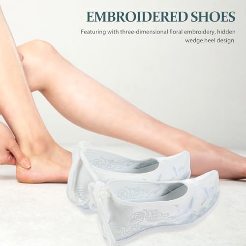 1Pair Embroidered Cloth Shoes for Women Ethnic Style Slip- Breathable Soft Wedge Hanfu Shoes Comfortable and Stylish Summer Footwear White3