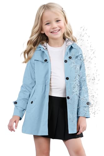 Image of SANGTREE Girl's Waterproof Trench Coat Hooded Lightweight Windbreaker Rain Jackets