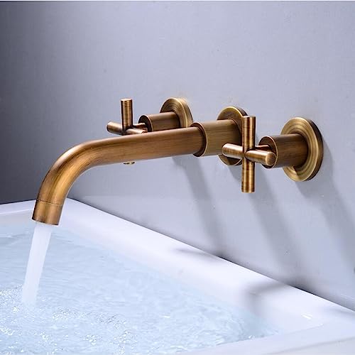 Robinet de lavabo mural en laiton avec bec pivotant 360° et double commande - 4