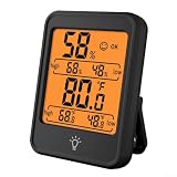 Monitor digitale di umidità della temperatura interna con pulsante touch, retroilluminazione giallo brillante e sistema di montaggio magnetico (nero)