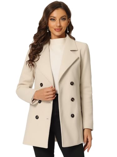 Manteau d'hiver beige à double boutonnage et manches longues pour femme