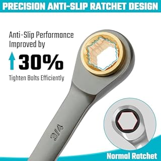 DURATECH Anti-slip 4-in-1 Reversible Ratcheting Box Wrench Set, Double Box End, SAE, 2-Piece, 5/16, 3/8, 7/16, 1/2 & 9/16, 5/8, 11/16, 3/4-Inch, CR-V Steel, Nickel Plated, with Rolling Pouch