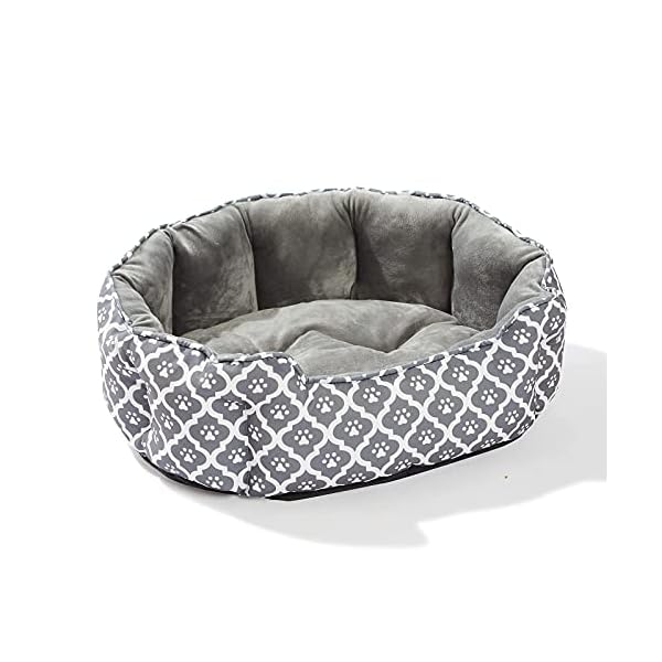 LUCKITTY Großes Katzenbett, 63.4 cm, weicher Samt und wasserdichtes Oxford-Kissen, ovales geometrisches Haustierbett für Indoor-Katzen oder kleine Hunde, graues Hunde-Fußabdruck-Muster – Bild 7