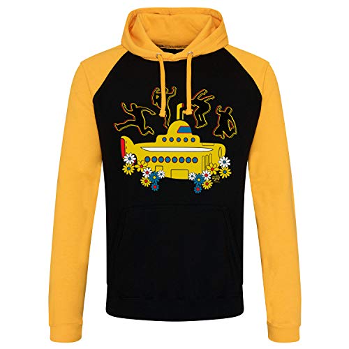 The Beatles Officially Licensed Yellow Submarine Baseball Hoodie (Black - Yellow), Medium