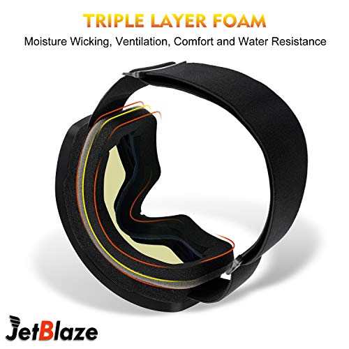 JetBlaze Ski Goggles, Dual Layers Lens Anti-Fog UV Protection Spherical Snowboard Goggles for Men Women Youth Adult (Black)