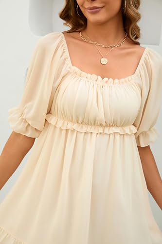 Women's Summer Dress Boho Short Sleeve Mini Dresses Square Neck Ruffle Mini Beach Dresses2