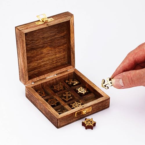 NKlaus Anker- und Steuerrad-Spielset aus Holz und Messing, 10x10x3,5cm – Spaßige Nautische Deko, Spielzeug 15952