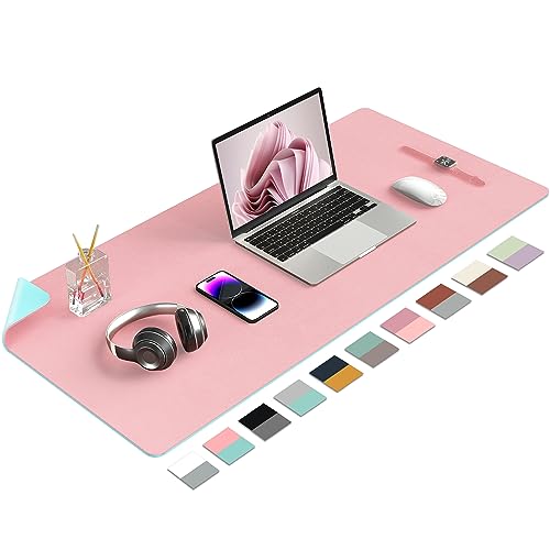 Image of Desk Mat Large Protector Pad - Multifunctional Dual-Sided Office Desk Pad,Smooth Surface Soft Mouse Pad, Waterproof Desk Mat for Desktop, Pu Leather Desk Cover for Office /Home(Pink, 36 inch x 17 inch)