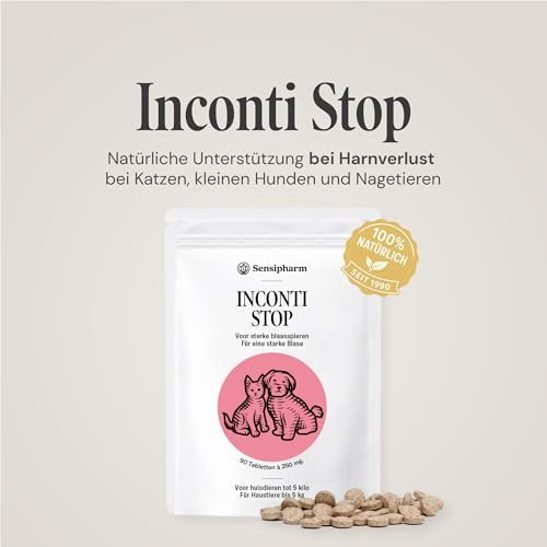 Sensipharm Inconti Stop - Inkontinenz & Blasenschwäche bei Katzen, kleinen Hunden, Meerschweinchen & Kaninchen - pflanzliche Blasen- & Harnwegshilfe bei Harnverlust - 90 Tabletten à 250 mg