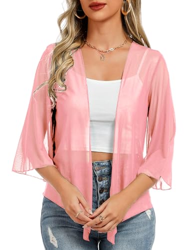 Image of Totatuit Women's Short Cardigan Bolero Sheer Shrug Tie Open Front Bell Sleeve Summer Cropped Bolero Cardigan