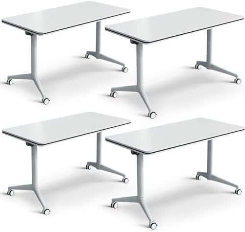 Folding Mobile Training Table with Silent Wheels, Modern Rectangle Conference Table for Office, Classroom & Meeting Use, Set of 8 (47.2 inch) - Versatile, Space-Saving Design