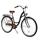 Komfort Fahrrad Citybike Retro Vintage Damenfahrrad Hollandrad, 28 Zoll, Schwarz-Braun 3-Gang Shimano