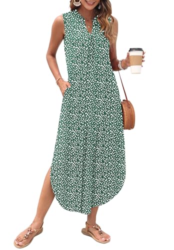 Image of AUSELILY Womens Summer Casual Maxi Dresses 2026 Sleeveless Long Beach Dresses V Neck Loose Sundresses with Side Split Pockets