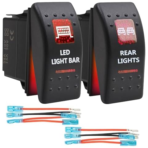 Red 5-Pin LED Rocker Toggle Switches Compatible with Polaris RZR Ranger SXS Maverick Pioneer ATV UTV Golf Cart(LED Light Bar + Rear Lights) Cover