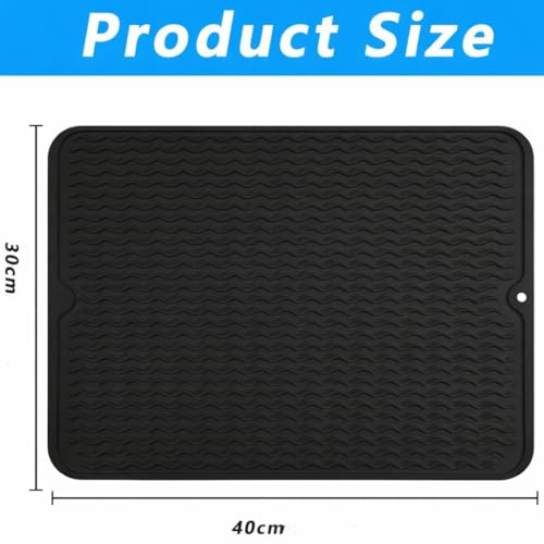 Image of HOMETHREADS Silicone Dish Drying Mat, Silicone Draining Board Mat, Silicone Dish Draining Mats, Kitchen Sink Dish Drainer Mat Racks for Kitchen Counter Protector, (40x30cm Black)