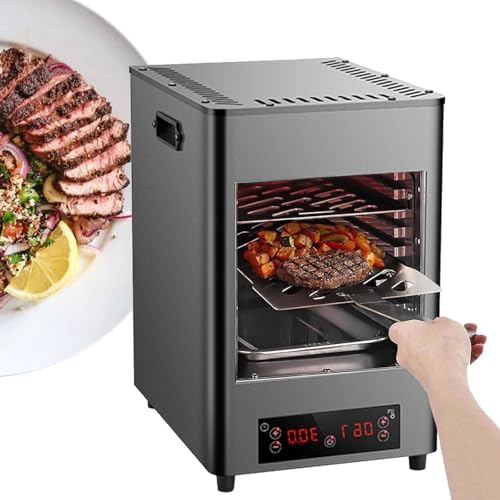 Commercial Countertop Oven with 8-Layer Grill, 800°C Max Temperature, 8 Temp Gears, 30-Min Timer, Quick 5-Min Preheat for Perfects Beef and Veggies(Grey)