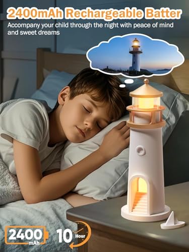 Image of Desidiya Lighthouse Lamp Galaxy Moon Projector Lamp Night Light LED Light with Remote, 4 Brightness Levels, Timer, USB Rechargeable Tabletop Light for Kids Bedroom & Aesthetic Room Decor