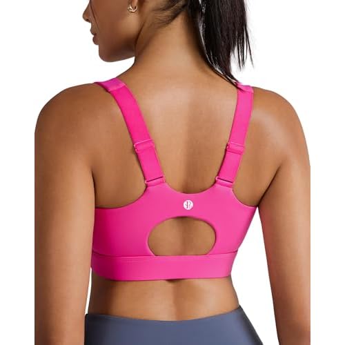 RUNNING GIRL Sports Bras for Women High Support, Adjustable Straps High Impact Molded Cup Sports Bra with Sewn in Pads Hot Pink X-Large