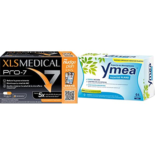 XLS Medical Pro 7 Resultados en 1 Mes con 7 Beneficios, Origen Natural, 180 comprimidos + Ymea Vientre Plano Tratamiento de la Menopausia, Control de Sofocos y Alivia el Hinchazón Abdominal