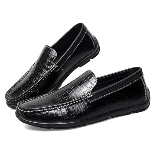 Classic Slip-on Mens Loafers Round Toe PU Leather Plaid Comfortable Anti-Slip Flexible Wedding Driving2