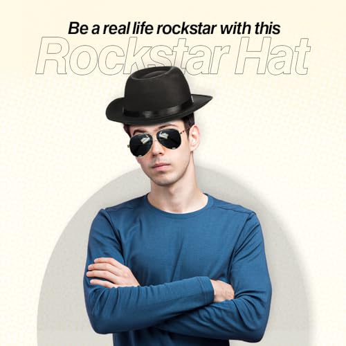 Funny Party Hats Michael Jackson Costume - Set of 3 - Fedora Hat, Sequin Glove, and Sunglasses (Fedora, Black, One Size)